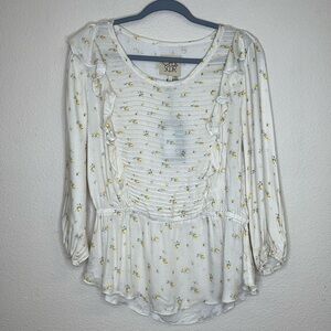 CHASER Gauze Tuffle Pintuck Peplum Top Rosette Size Medium